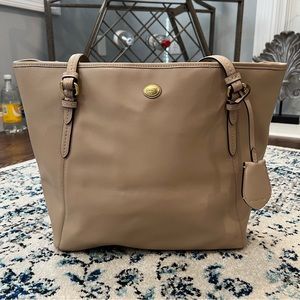 Coach Beige Saffiano Leather Small Tote